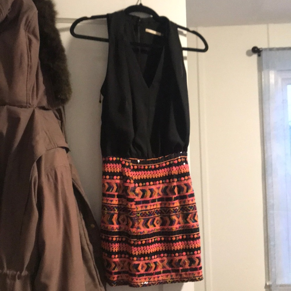 Black open back Aztec dress